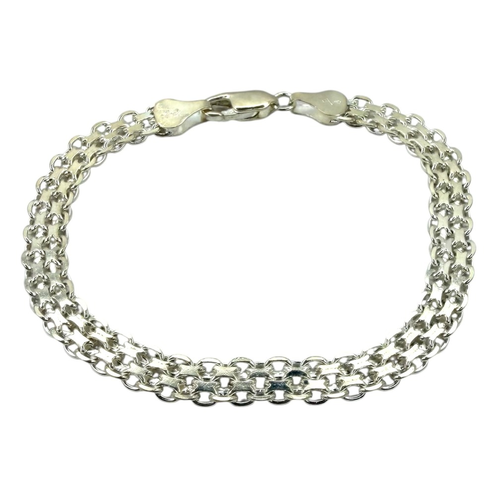 Italy Chain Bracelet 925 Sterling Silver 7" Triple Row Link 6.4g